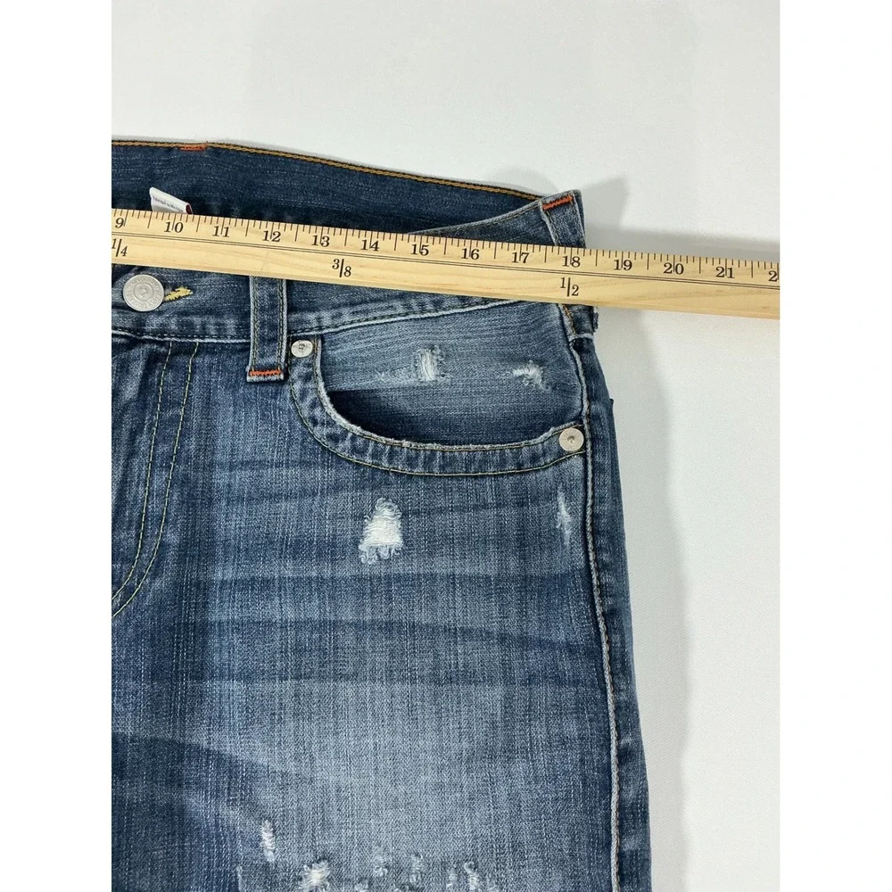True Religion Rocky Men's Distressed Straight Jeans Dark Rocky Sand Ripped 34